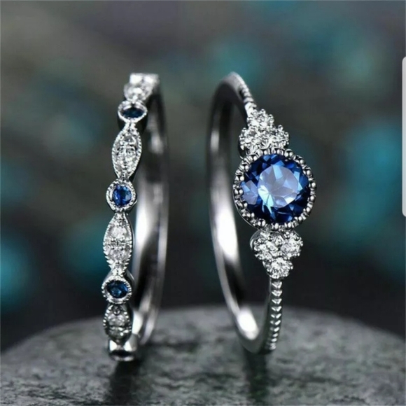 Jewelry - New 18k Plated tone blue sapphire diamonds ring